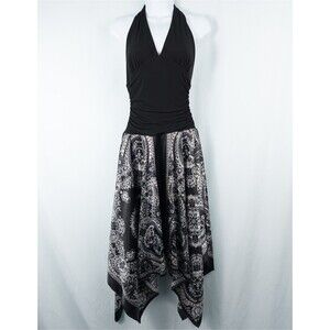 Windsor Sleeveless Halter Asymmetric Midi Dress Womens 7/8 Ruched Paisley Y2K